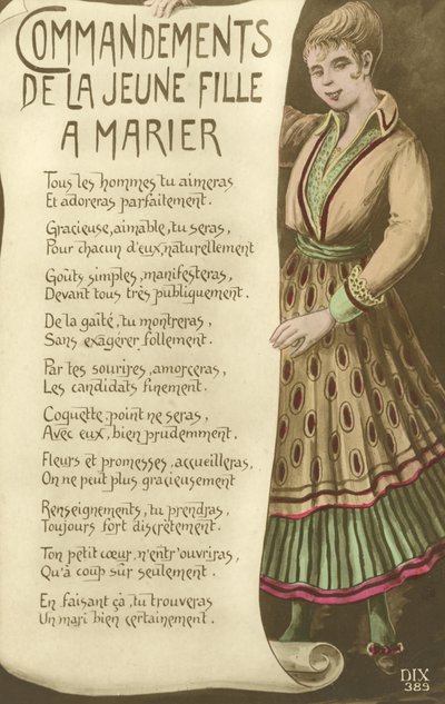 Commandements pour la jeune fille à marier - French School